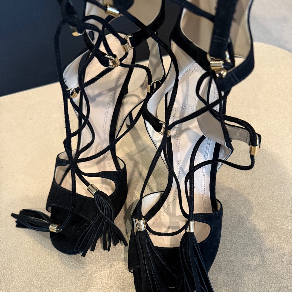 Marc Fisher Black suede tassel tie heels- 7 1/2
